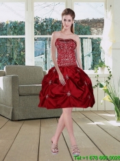 Detachable Wine Red Strapless Quinceanera Gown with Embroidery