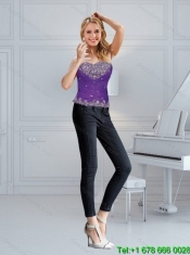 Elegant Beading and Ruffled Layers Quince Dresses in Eggplant Purple