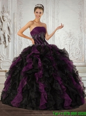 Multi Color Strapless Quinceanera Dress with Ruffles and Embroidery