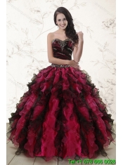 Multi Color Sweetheart Sweet 15 Dresses with Ruffles and Beading for 2015