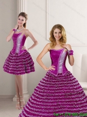 New Styles 2015 Fuchsia Strapless Quinceanera Dress with Ruffled Layers and Beading