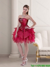 New Styles 2015 Ruffles and Beading Quince Dresses in Wine Red