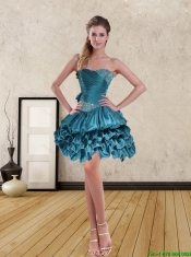 New Styles 2015 Teal Sweet 15 Dresses with Ruffled Layers and Beading