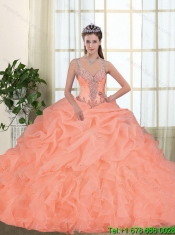 New Styles Beading and Appliques Quinceanera Dresses in Orange Red for 2015
