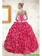 New Styles Hot Pink Dresses for Quince with Pick Ups and Appliques
