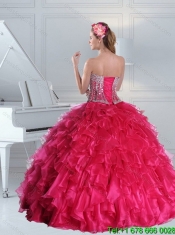 New Styles Hot Pink Quince Dress with Beading and Ruffles for 2015