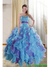 New Styles Multi Color 2015 Quinceanera Dresses with Ruffles and Beading