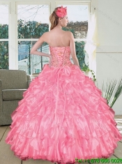 New Styles Pink Sweetheart Ruffled Quinceanera Dresses with Beading