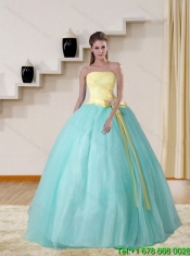 New Styles Strapless Multi Color 2015 Elegant Quinceanera Gown with Bowknot