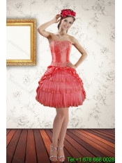 New Styles Strapless Quinceanera Dresses with Beading and Pick Ups in Coral Red