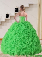 New Styles Strapless Spring Green Quinceanera Dress with Beading and Ruffles