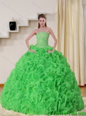 New Styles Strapless Spring Green Quinceanera Dress with Beading and Ruffles