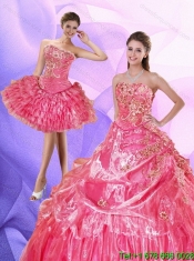 New Styles Watermelon 2015 Quinceanera Dress with Appliques and Pick Ups
