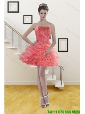 New Styles Watermelon Strapless 2015 Quince Dresses with Beading and Ruffles