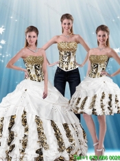 New Styles White Strapless Leopard Printed 2015 Quinceanera Dresses with Pick Ups
