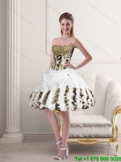 New Styles White Strapless Leopard Printed 2015 Quinceanera Dresses with Pick Ups