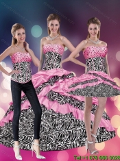Pretty 2015 Pink Zebra Strapless Printed Quinceanera Dresses with Beading