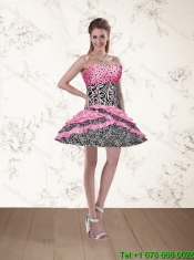 Pretty 2015 Pink Zebra Strapless Printed Quinceanera Dresses with Beading