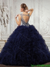 Pretty 2015 Quinceanera Dresses in Navy Blue with Appliques and Ruffles