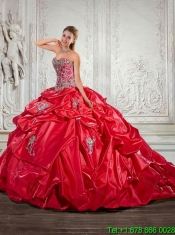 Pretty 2015 Red Quinceanera Dresses with Pick ups and Appliques