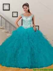 Pretty Appliques and Ruffles Baby Blue Quinceanera Dresses for 2015