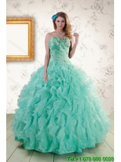 Pretty Aqua Blue Quince Dresses with Beading and Ruffles for 2015