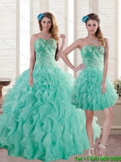 Pretty Aqua Blue Quince Dresses with Beading and Ruffles for 2015