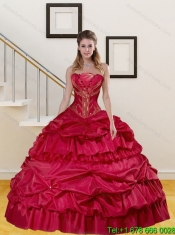 Pretty Beading and Pick Ups Quinceanera Dress in Wine Red for 2015