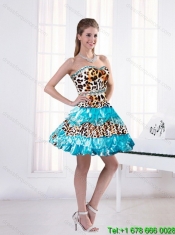 Pretty Leopard Printed Sweetheart Brush Train Quinceanera Dresses in Aqua Blue