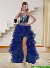 Pretty Navy Blue Sweetheart Quinceanera Dress with Embroidery and Ruffles