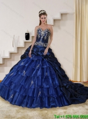 Pretty Navy Blue Sweetheart Quinceanera Dress with Embroidery and Ruffles