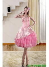 Pretty Pink Strapless 2015 Quinceanera Dresses with Embroidery and Ruffles