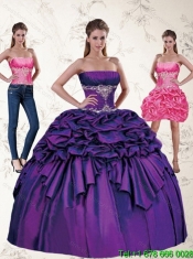 Pretty Purple Quince Dresses with Appliques and Pick Ups for 2015