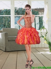 Pretty Strapless Multi Color Dress for Quinceanera with Beading and Ruffles