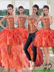 Pretty Strapless Multi Color Dress for Quinceanera with Beading and Ruffles