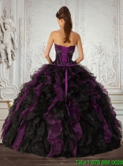 Pretty Strapless Multi Color Quinceanera Dress with Ruffles and Embroidery