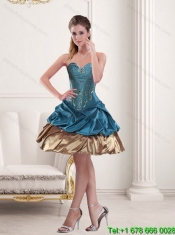 Pretty Teal and Brown Sweetheart Quinceanera Dress with Beading and Ruffled Layers for 2015