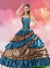 Pretty Teal and Brown Sweetheart Quinceanera Dress with Beading and Ruffled Layers for 2015