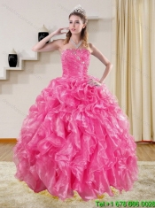 Sophisticated Hot Pink Sweet 16 Dresses with Beading and Ruffles
