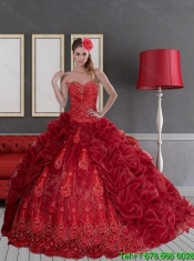 Sturning 2015 Sweetheart Wine Red Quinceanera Dresses with Pick Ups and Appliques