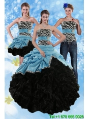 Zebra Print Strapless Multi Color Sweet 15 Dresses with Ruffles and Pick Ups