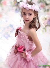2015 Adorable Baby Pink Little Girl Pageant Dress with Hand Made Flowers and Ruffles