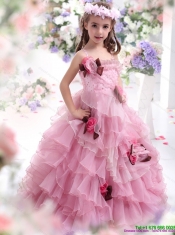 2015 Adorable Baby Pink Little Girl Pageant Dress with Hand Made Flowers and Ruffles