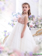 2015 Adorable Scoop Little Girl Pageant Dress with Hand Made Flowers