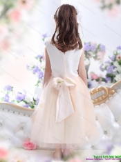 2015 Adorable White Little Girl Pageant Dress with Waistband and Hand Made Flowers