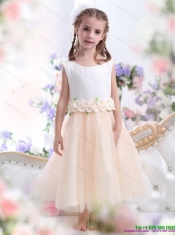 2015 Adorable White Little Girl Pageant Dress with Waistband and Hand Made Flowers