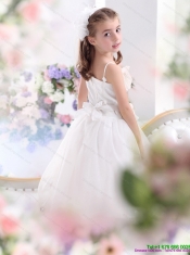 2015 Adorable White Spaghetti Straps Little Girl Pageant Dresses with Flowers and Ruffles