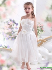 2015 Adorable White Spaghetti Straps Little Girl Pageant Dresses with Flowers and Ruffles
