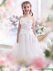 2015 Adorable White Spaghetti Straps Little Girl Pageant Dresses with Flowers and Ruffles