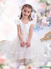 2015 Scoop Adorable White Little Girl Pageant Dresses with Bowknot and Ruffles